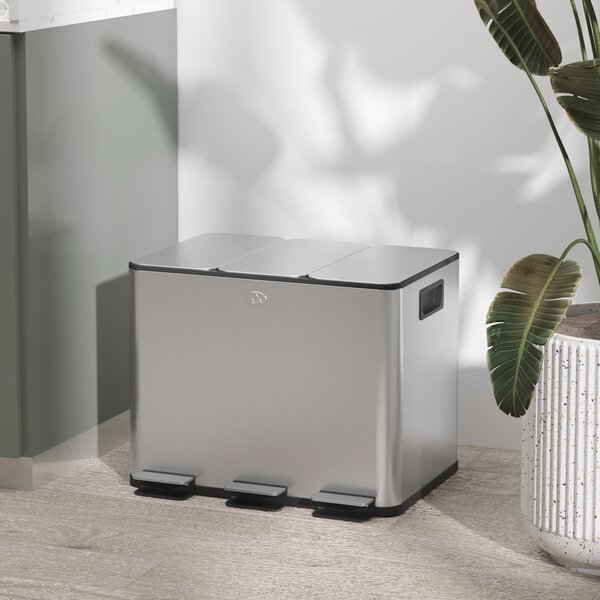 HOMCOM 3-komorový 20L kuchyňský pedálový koš se 3 tiše zavírajícími víky z nerezové oceli a PP, 61,9 x 36,6 x 56,7 cm, Stříbrná | Aosom