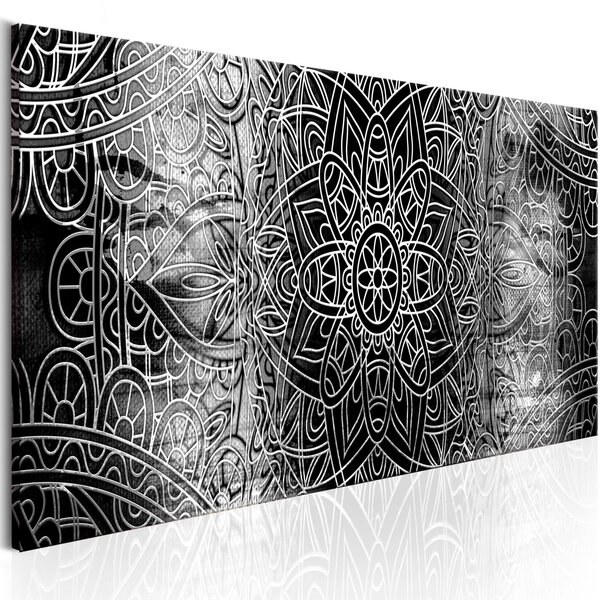 Obraz - Mandala: Šedé hlubiny 150x50