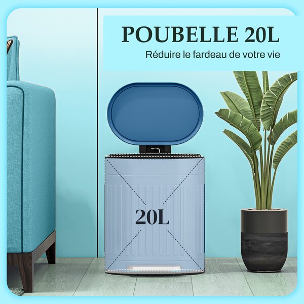 HOMCOM Kuchyňský Koš na Odpady, 20L, Pedálový Koš, Oválný, Kovový s Tichým Uzávěrem, Ochrana proti Otiskům, Odnímatelný Vnitřní Kbelík, 36,5 x 31,2 x