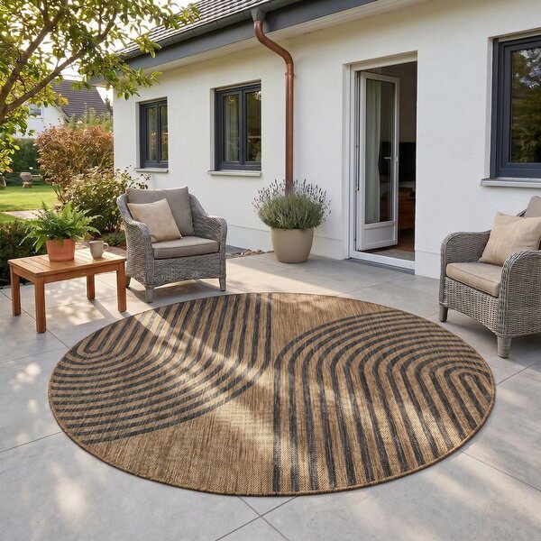 Černý/hnědý kulatý vnitřní a venkovní koberec ø 80 cm Mira 1453 – Ayyildiz Carpets