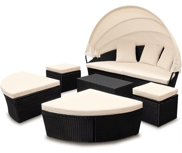 Deuba Ratanová zahradní postel LAZY BIG Ø226 cm - černá