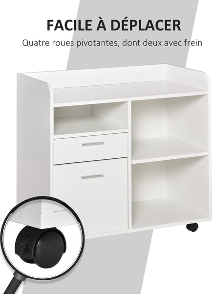 Stojan na tiskárnu Vinsetto - Mobilní organizační jednotka do kanceláře - 80D x 40Š x 72V cm Bílý dřevo | Aosom