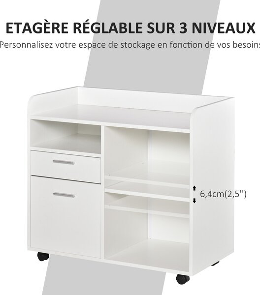 Stojan na tiskárnu Vinsetto - Mobilní organizační jednotka do kanceláře - 80D x 40Š x 72V cm Bílý dřevo | Aosom