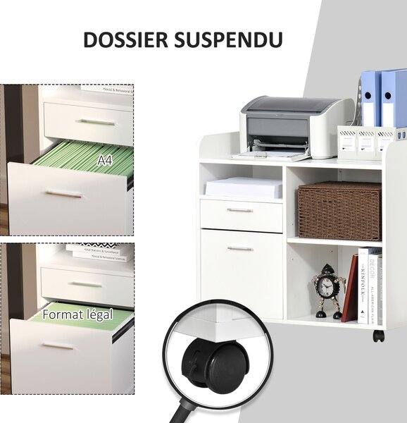 Stojan na tiskárnu Vinsetto - Mobilní organizační jednotka do kanceláře - 80D x 40Š x 72V cm Bílý dřevo | Aosom
