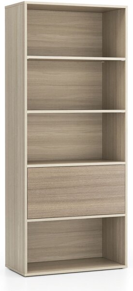 Vysoký kancelářský policový regál LAYERS, 1 box, 800 x 400 x 1905 mm, dub přírodní / dub mořený