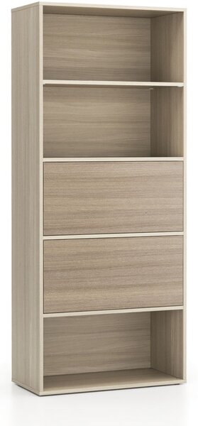 Vysoký kancelářský policový regál LAYERS, 2 boxy, 800 x 400 x 1905 mm, dub přírodní / dub mořený