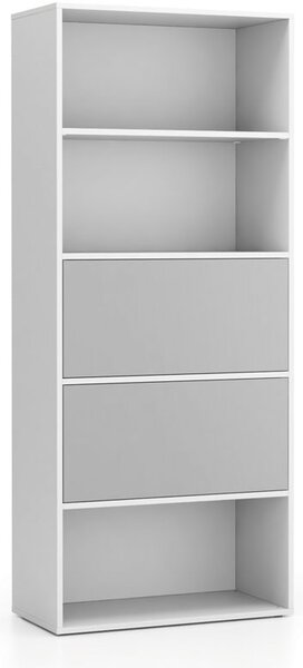Vysoký kancelářský policový regál LAYERS, 2 boxy, 800 x 400 x 1905 mm, bílá / šedá