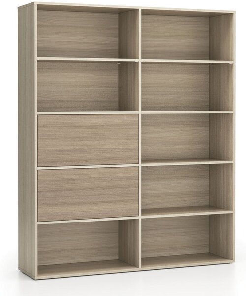 Široký kancelářský policový regál LAYERS, 2 boxy, 1582 x 400 x 1905 mm, dub přírodní / dub mořený