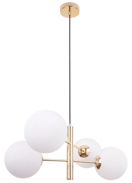 Light for home - Závěsné svítidlo ve zlatém provedení s bílými foukanými stínidly - "Kvintesence Glamouru"."VICENZA", 4x40W, E14, Zlatá
