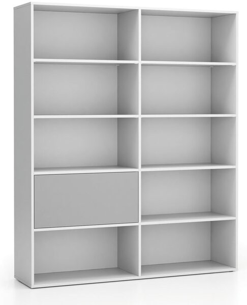 Široký kancelářský policový regál LAYERS, 1 box, 1582 x 400 x 1905 mm, bílá / šedá