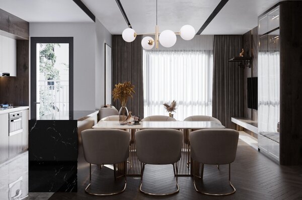 Light for home - Závěsné svítidlo ve zlatém provedení s bílými foukanými stínidly - "Kvintesence Glamouru"."VICENZA", 4x40W, E14, Zlatá