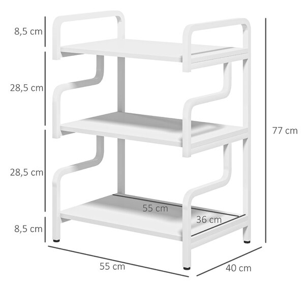 HOMCOM 3-vrstvý stojan na tiskárnu, úložná polička, dřevěný a kovový stojan na tiskárnu 55x40x77 cm pro domácí kancelář bílý | Aosom