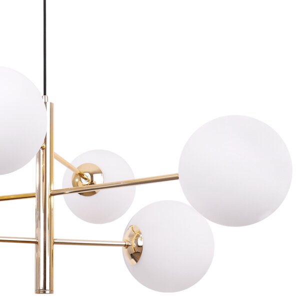 Light for home - Luxusní závěsné svítidlo se šesti bílými skleněnými stínidly a zlatou konstrukcí "VICENZA", 6x40W, E14, Zlatá