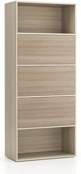 Vysoký kancelářský policový regál LAYERS, 3 boxy, 800 x 400 x 1905 mm, dub přírodní / dub mořený