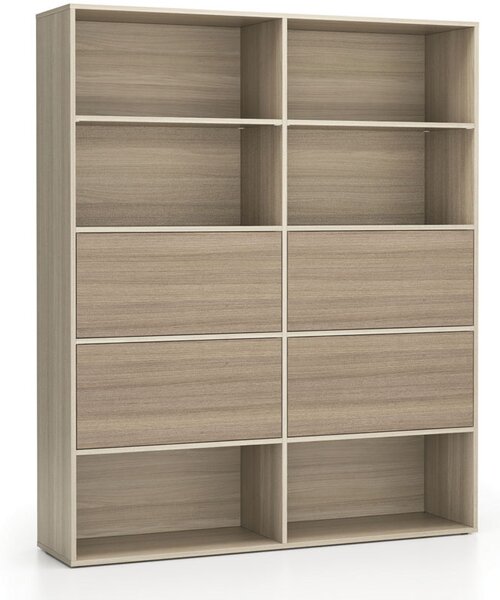 Široký kancelářský policový regál LAYERS, 4 boxy, 1582 x 400 x 1905 mm, dub přírodní / dub mořený