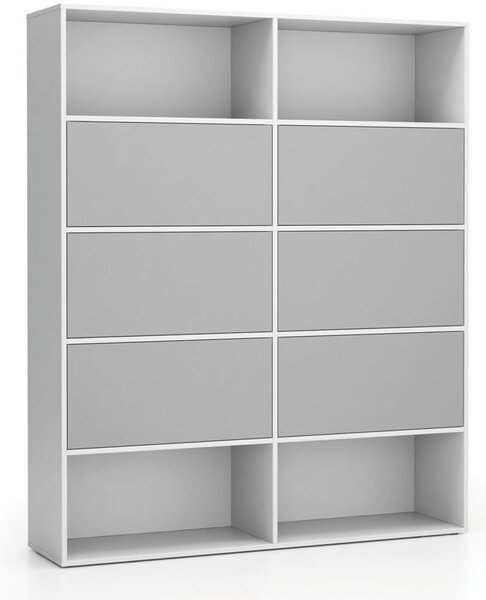 Široký kancelářský policový regál LAYERS, 6 boxů, 1582 x 400 x 1905 mm, bílá / šedá