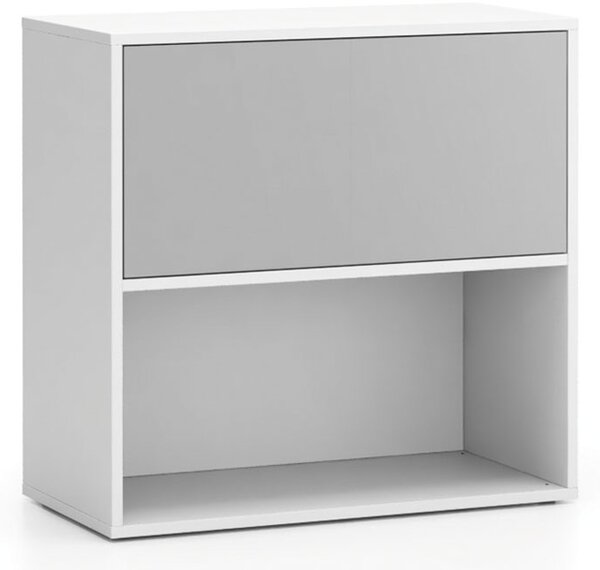 Kancelářský policový regál LAYERS, krátký, 1 box, 800 x 400 x 777 mm, bílá / šedá