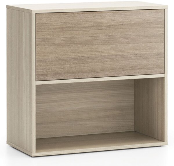 Kancelářský policový regál LAYERS, krátký, 1 box, 800 x 400 x 777 mm, dub přírodní / dub mořený