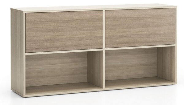 Kancelářský policový regál LAYERS, dlouhý, 2 boxy, 1582 x 400 x 777 mm, dub přírodní / dub mořený