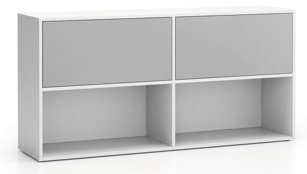 Kancelářský policový regál LAYERS, dlouhý, 2 boxy, 1582 x 400 x 777 mm, bílá / šedá