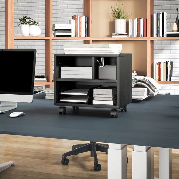 HOMCOM 2-policový stojan na tiskárnu se 3 přihradkami, kancelářský a studijní cabinet s kolečky, 40x30x36cm, černý | Aosom