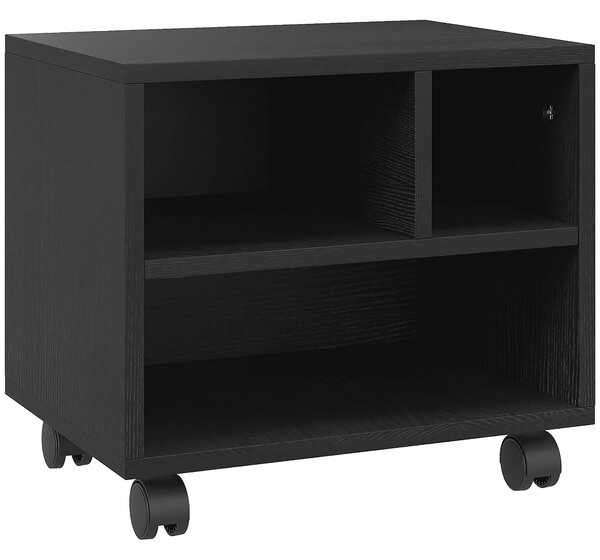 HOMCOM 2-policový stojan na tiskárnu se 3 přihradkami, kancelářský a studijní cabinet s kolečky, 40x30x36cm, černý | Aosom