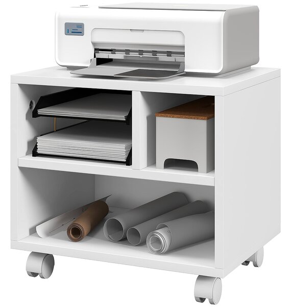 HOMCOM Stojan na tiskárnu – úložný nábytek s kancelářským kabinetem a 4 otevřenými přihrádkami - rozměry 40D x 30Š x 36V cm - v bílé dřevě | Aosom