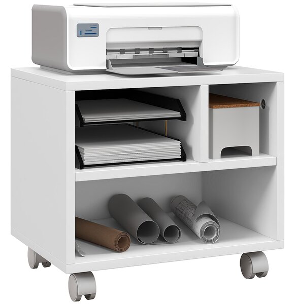 HOMCOM Stojan na tiskárnu – úložný nábytek s kancelářským kabinetem a 4 otevřenými přihrádkami - rozměry 40D x 30Š x 36V cm - v bílé dřevě | Aosom