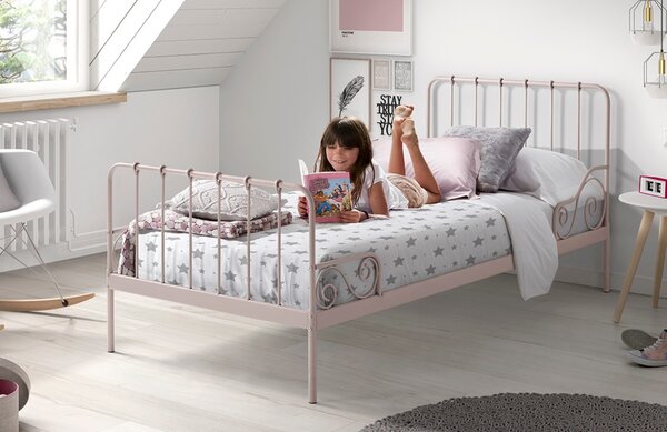 Světle růžová kovová postel Vipack Alice 90 x 200 cm