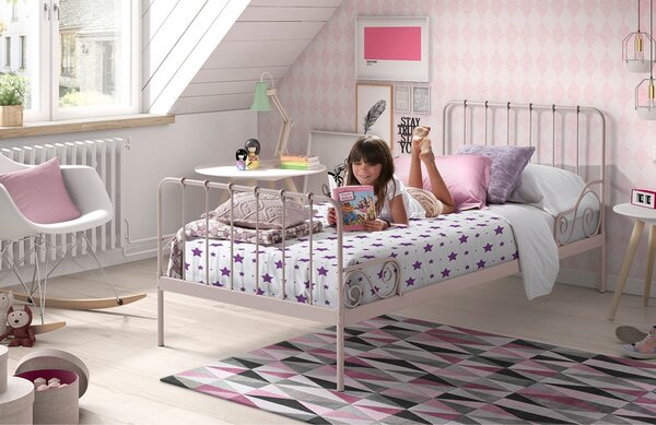 Světle růžová kovová postel Vipack Alice 90 x 200 cm