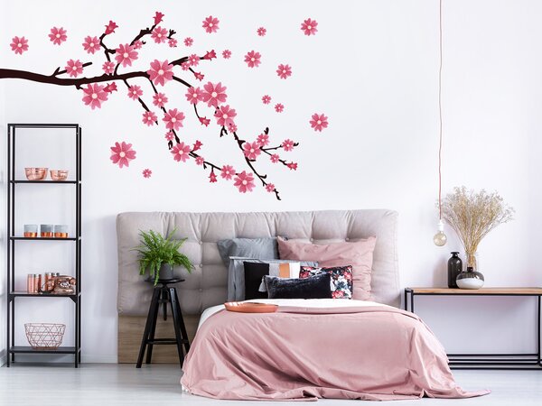 Větev s růžovými květy 66 x 38 cm