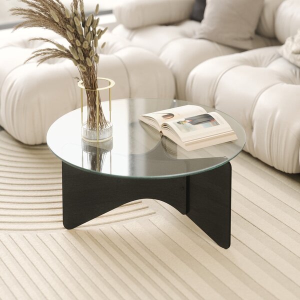 Černý kulatý konferenční stolek se skleněnou deskou 87x87 cm Madera – Umbra