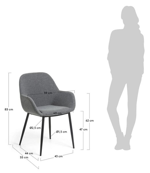 Antracitové čalouněné jídelní křeslo Konna – Kave Home