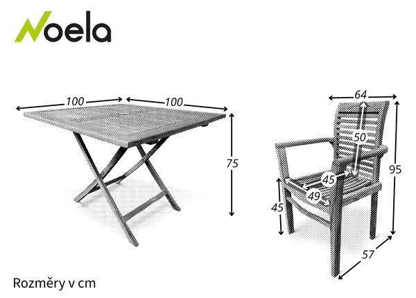 Noela Zahradní dřevěný set 1+4 pro 4 osoby Square I