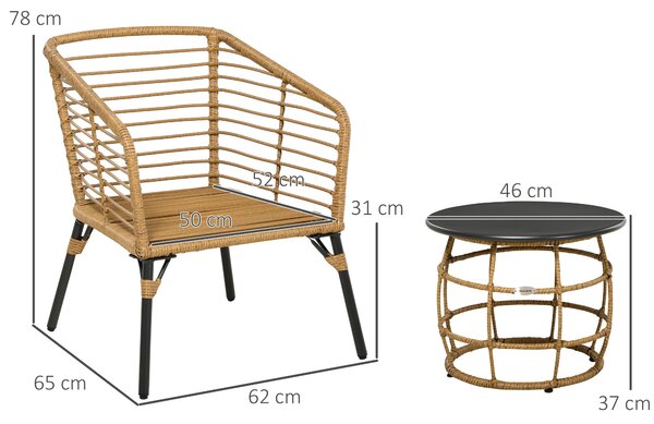 Outsunny Ratanová Zahradní Nábytek Set, 3-Dílná Sedací Skupina, včetně Kávového Stolu a 2 Židlí, Bistro Set s Polštáři, Nábytek na Terasu, Balkon, Oce
