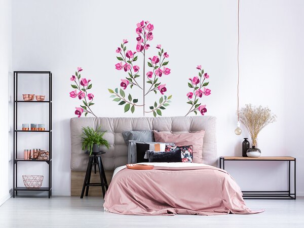 Rostliny s růžovými květy 95 x 70 cm