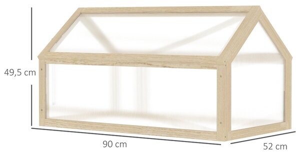 Outsunny Dřevěný Mini Skleník 90 x 52 x 49,5 cm, Zahradní Lůžko s Krytem, Skleník s Přenosem Světla, Zimní Ochrana pro Zahradu, Balkon, Přirozené Dřev