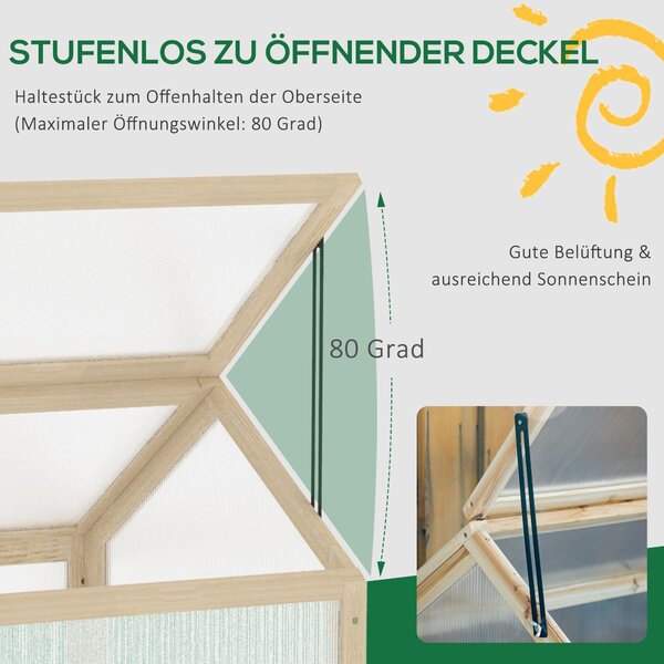 Outsunny Dřevěný Mini Skleník 90 x 52 x 49,5 cm, Zahradní Lůžko s Krytem, Skleník s Přenosem Světla, Zimní Ochrana pro Zahradu, Balkon, Přirozené Dřev