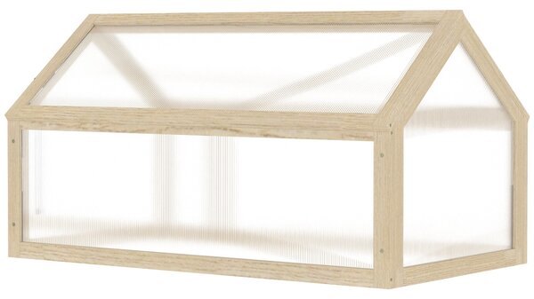 Outsunny Dřevěný Mini Skleník 90 x 52 x 49,5 cm, Zahradní Lůžko s Krytem, Skleník s Přenosem Světla, Zimní Ochrana pro Zahradu, Balkon, Přirozené Dřev