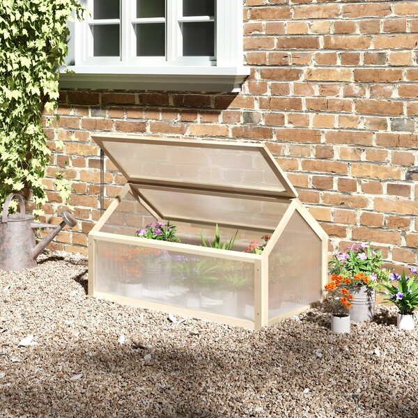 Outsunny Dřevěný Mini Skleník 90 x 52 x 49,5 cm, Zahradní Lůžko s Krytem, Skleník s Přenosem Světla, Zimní Ochrana pro Zahradu, Balkon, Přirozené Dřev