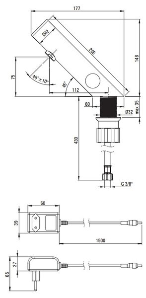 Deante Sense, bezdotyková umyvadlová baterie s regulací teploty, napájení 230/6V, černá matná, DEA-BQR_N29V