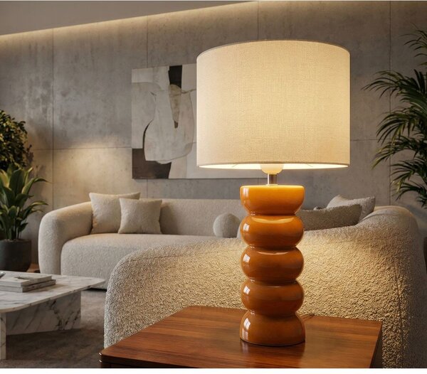 Keramická stolní lampa v hořčicové barvě/bílá s textilním stínidlem (výška 46 cm) Torr – Mauro Ferretti