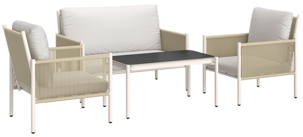 Souprava zahradního nábytku Outsunny z ratanového syntetického materiálu - Lounge set s dvoumístnou pohovkou, křeslem a skleněným stolkem s polštáři -