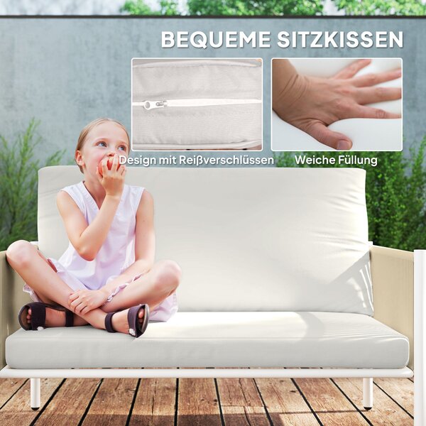Souprava zahradního nábytku Outsunny z ratanového syntetického materiálu - Lounge set s dvoumístnou pohovkou, křeslem a skleněným stolkem s polštáři -