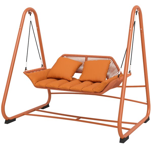 Outsunny Terrakota dvojmístná houpačka Hollywood s polštáři — závěsné lehátko na kovovém A-rámu pro zahradu, terasu a balkon (174 × 120 × 162 cm) | Ao