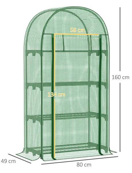 Outsunny Mini Skleník na Balkon s 4 Policemi, Mini Skleník, Zeleninový Skleník, Růstový Dům, Studený Rám, Kov, Zelený, 80 x 49 x 160 cm | Aosom