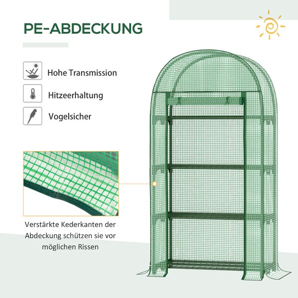 Outsunny Mini Skleník na Balkon s 4 Policemi, Mini Skleník, Zeleninový Skleník, Růstový Dům, Studený Rám, Kov, Zelený, 80 x 49 x 160 cm | Aosom
