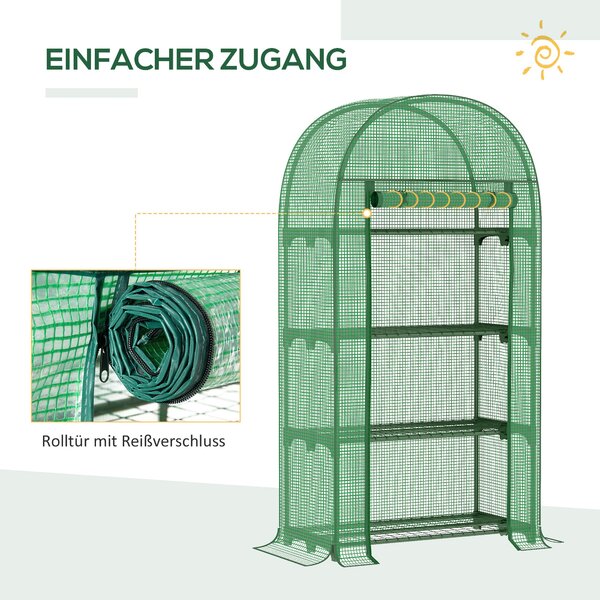 Outsunny Mini Skleník na Balkon s 4 Policemi, Mini Skleník, Zeleninový Skleník, Růstový Dům, Studený Rám, Kov, Zelený, 80 x 49 x 160 cm | Aosom