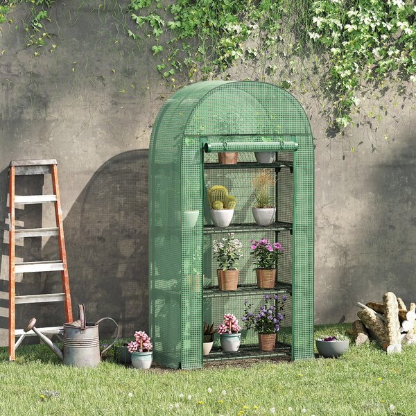 Outsunny Mini Skleník na Balkon s 4 Policemi, Mini Skleník, Zeleninový Skleník, Růstový Dům, Studený Rám, Kov, Zelený, 80 x 49 x 160 cm | Aosom