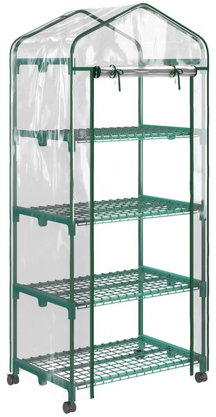 Mini skleník Outsunny s rolovacími dveřmi, policemi, zimní ocelový skleník, skleník na balkon, zahradu, dům na rajčata 69 x 50 x 165 cm, skleník na ra